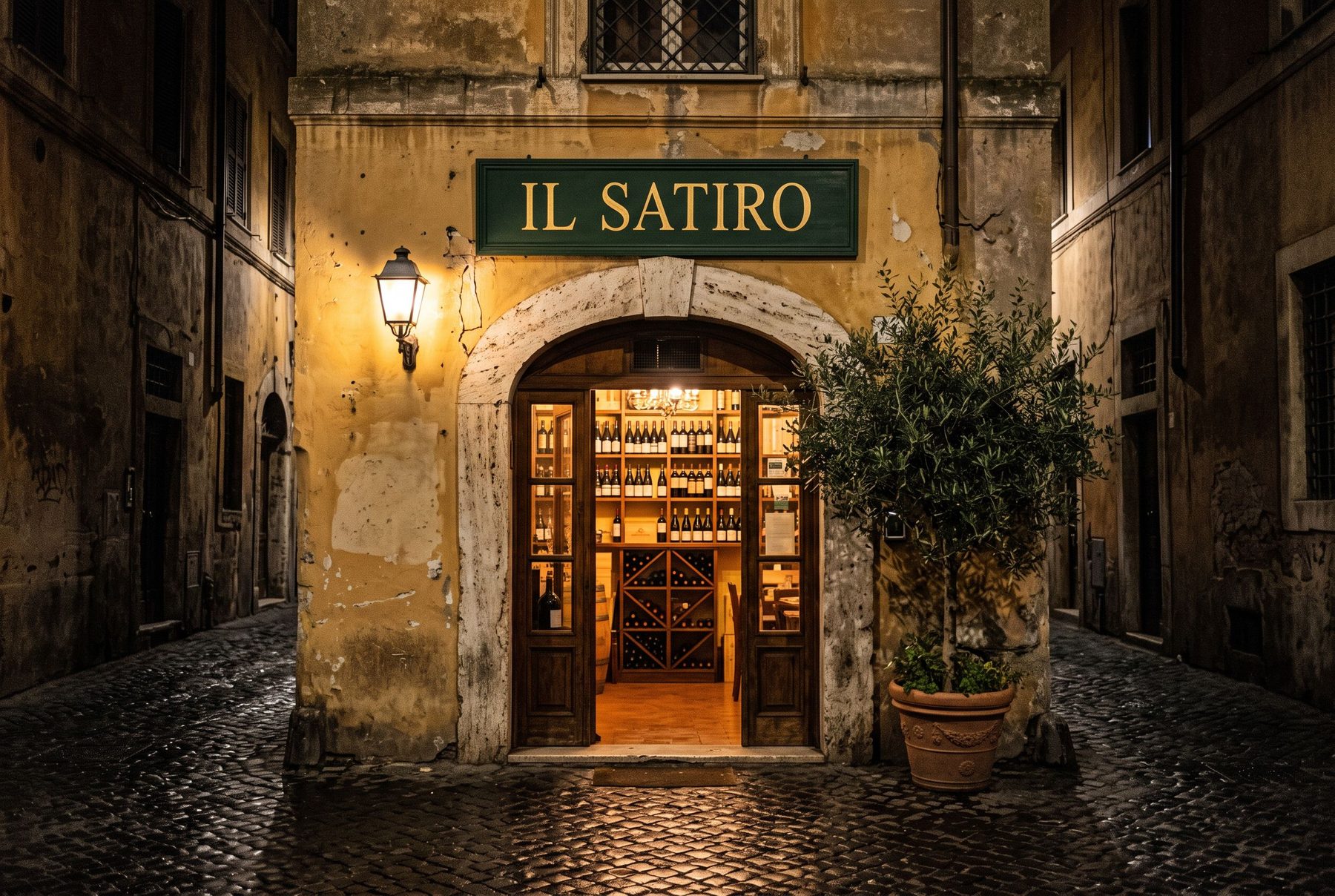 La facciata del Satiro la sera
